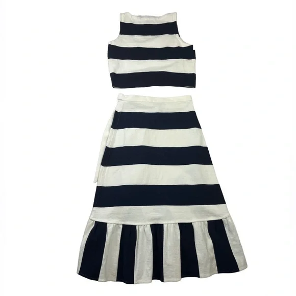J. Crew Women's Navy/White Striped Cropped Tank Top XS/Rugby Knit Wrap Skirt XXS - Picture 3 of 15